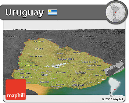 Satellite Panoramic Map of Uruguay, darken, desaturated, land only