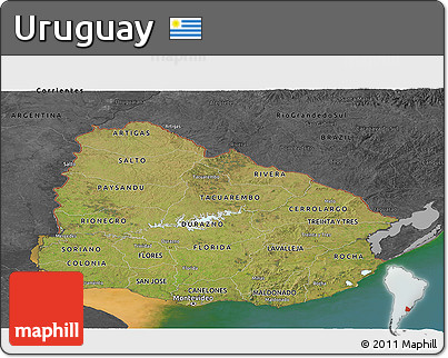 Satellite Panoramic Map of Uruguay, darken, desaturated, land only