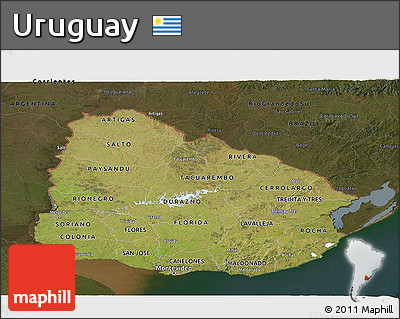 Satellite Panoramic Map of Uruguay, darken