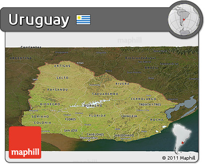 Satellite Panoramic Map of Uruguay, darken