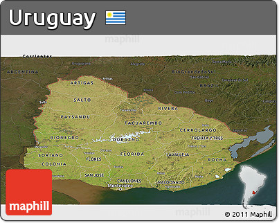 Satellite Panoramic Map of Uruguay, darken