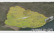 Satellite Panoramic Map of Uruguay, darken, semi-desaturated