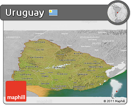 Satellite Panoramic Map of Uruguay, lighten, desaturated, land only