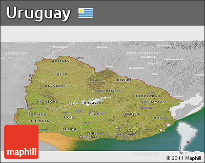 Satellite Panoramic Map of Uruguay, lighten, desaturated, land only