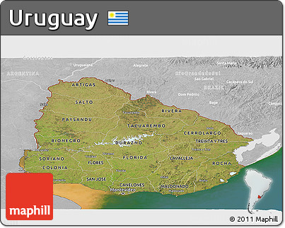Satellite Panoramic Map of Uruguay, lighten, desaturated, land only