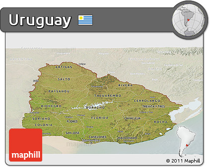 Satellite Panoramic Map of Uruguay, lighten