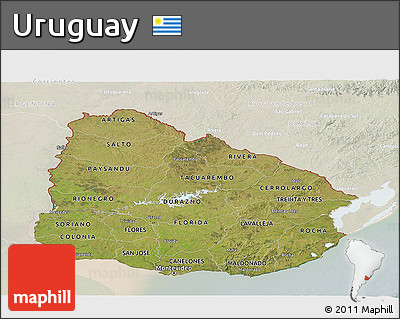 Satellite Panoramic Map of Uruguay, lighten