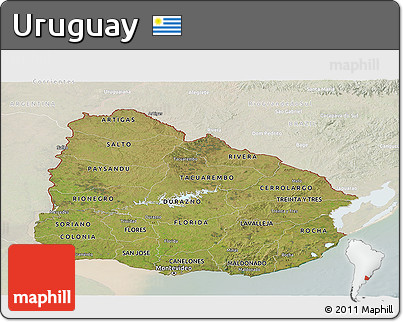 Satellite Panoramic Map of Uruguay, lighten