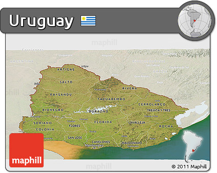 Satellite Panoramic Map of Uruguay, lighten, land only