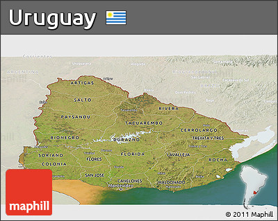 Satellite Panoramic Map of Uruguay, lighten, land only