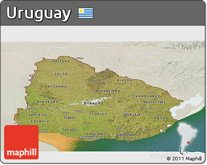 Satellite Panoramic Map of Uruguay, lighten, land only