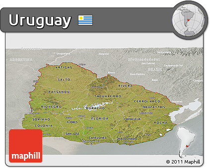 Satellite Panoramic Map of Uruguay, lighten, semi-desaturated