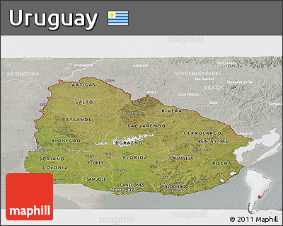 Satellite Panoramic Map of Uruguay, lighten, semi-desaturated