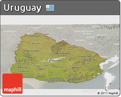 Satellite Panoramic Map of Uruguay, lighten, semi-desaturated