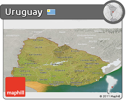 Satellite Panoramic Map of Uruguay, lighten, semi-desaturated, land only