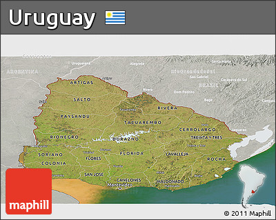 Satellite Panoramic Map of Uruguay, lighten, semi-desaturated, land only