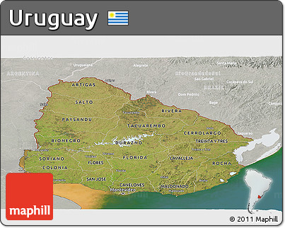 Satellite Panoramic Map of Uruguay, lighten, semi-desaturated, land only