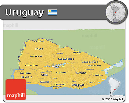 Savanna Style Panoramic Map of Uruguay, single color outside