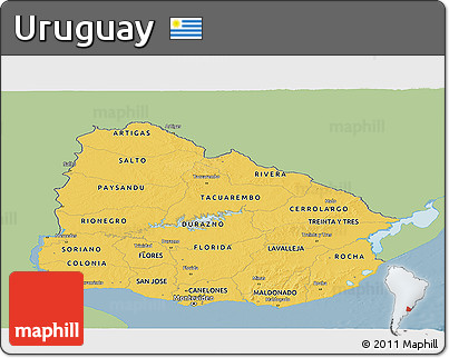 Savanna Style Panoramic Map of Uruguay, single color outside