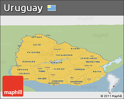 Savanna Style Panoramic Map of Uruguay, single color outside
