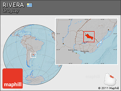 Gray Location Map of RIVERA, within the entire country, hill shading