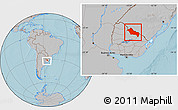 Gray Location Map of RIVERA, within the entire country, hill shading