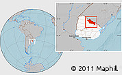 Gray Location Map of RIVERA, highlighted country, within the entire country, hill shading