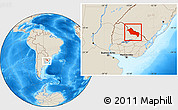 Shaded Relief Location Map of RIVERA, within the entire country