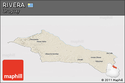 Shaded Relief Panoramic Map of RIVERA, single color outside
