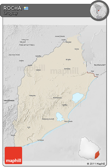 Shaded Relief 3D Map of ROCHA, desaturated