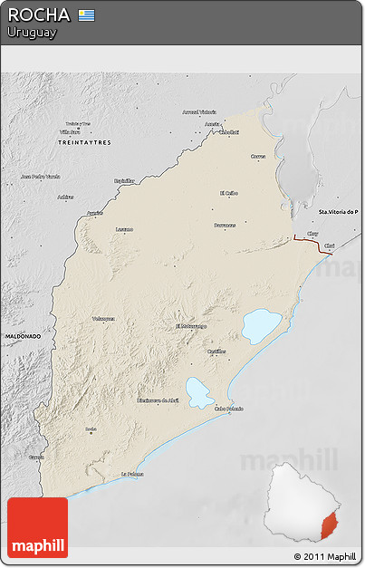 Shaded Relief 3D Map of ROCHA, desaturated
