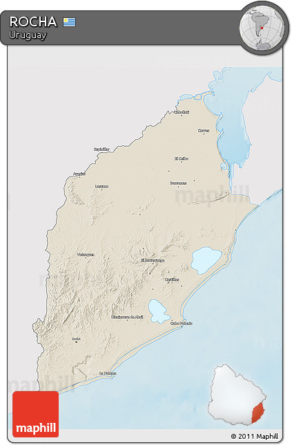 Shaded Relief 3D Map of ROCHA, single color outside