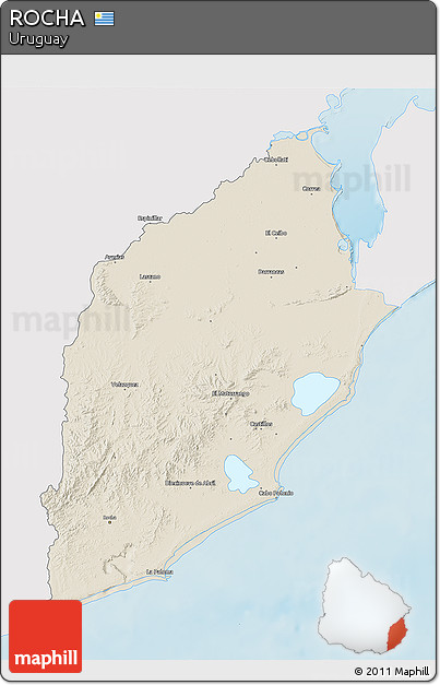 Shaded Relief 3D Map of ROCHA, single color outside