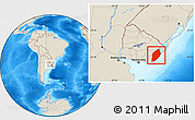 Shaded Relief Location Map of ROCHA, within the entire country