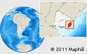 Shaded Relief Location Map of ROCHA, highlighted country, within the entire country