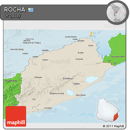 Shaded Relief Panoramic Map of ROCHA, political outside