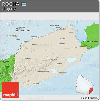 Shaded Relief Panoramic Map of ROCHA, political outside
