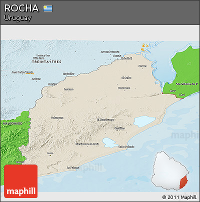 Shaded Relief Panoramic Map of ROCHA, political outside