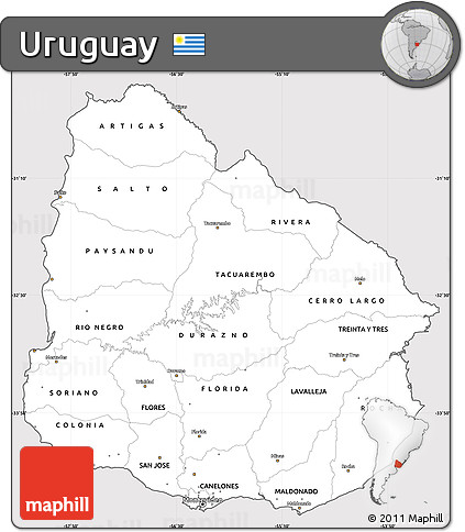Silver Style Simple Map of Uruguay, cropped outside