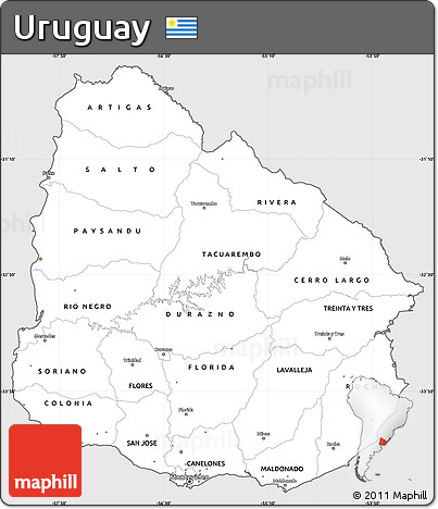 Silver Style Simple Map of Uruguay, cropped outside