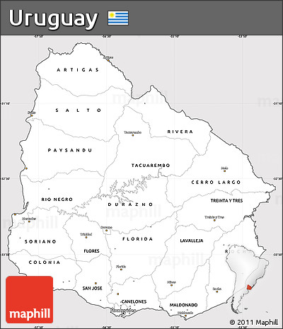 Silver Style Simple Map of Uruguay, cropped outside