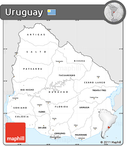 Silver Style Simple Map of Uruguay, single color outside