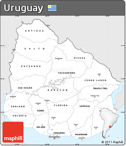 Silver Style Simple Map of Uruguay, single color outside