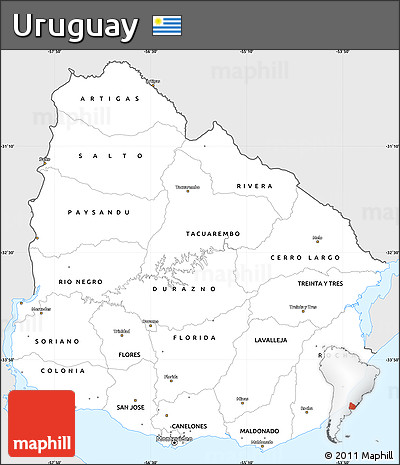 Silver Style Simple Map of Uruguay, single color outside