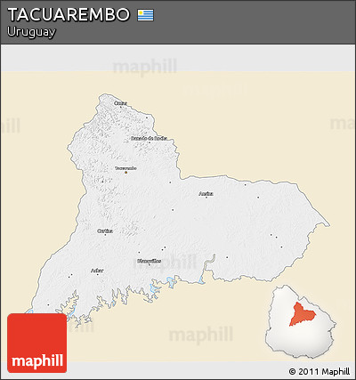 Classic Style 3D Map of TACUAREMBO, single color outside