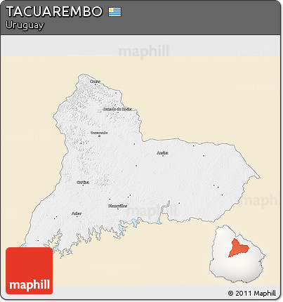 Classic Style 3D Map of TACUAREMBO, single color outside