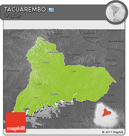 Physical 3D Map of TACUAREMBO, darken, desaturated
