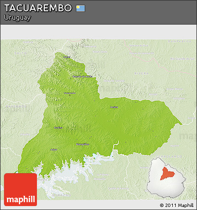 Physical 3D Map of TACUAREMBO, lighten
