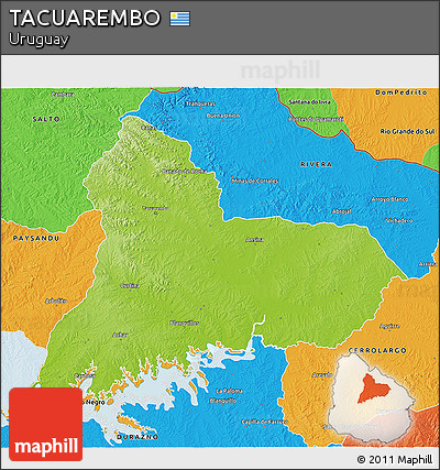 Physical 3D Map of TACUAREMBO, political outside