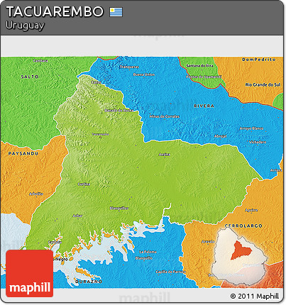 Physical 3D Map of TACUAREMBO, political outside